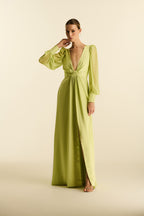 Vestido Longo com Mangas em Chiffon