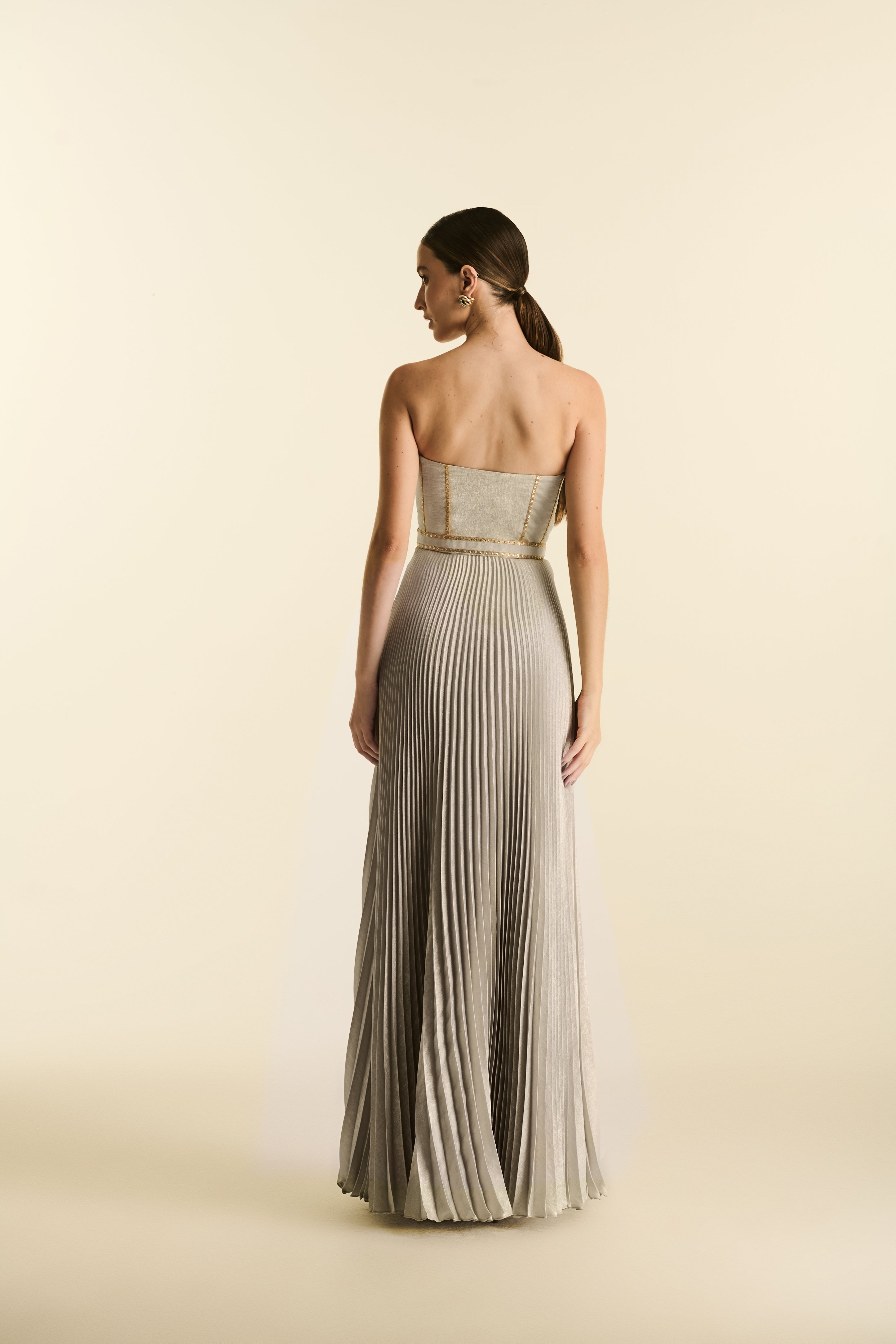 Vestido Longo Metalizado Tomara que Caia