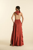 Vestido Longo Frente Única Laço