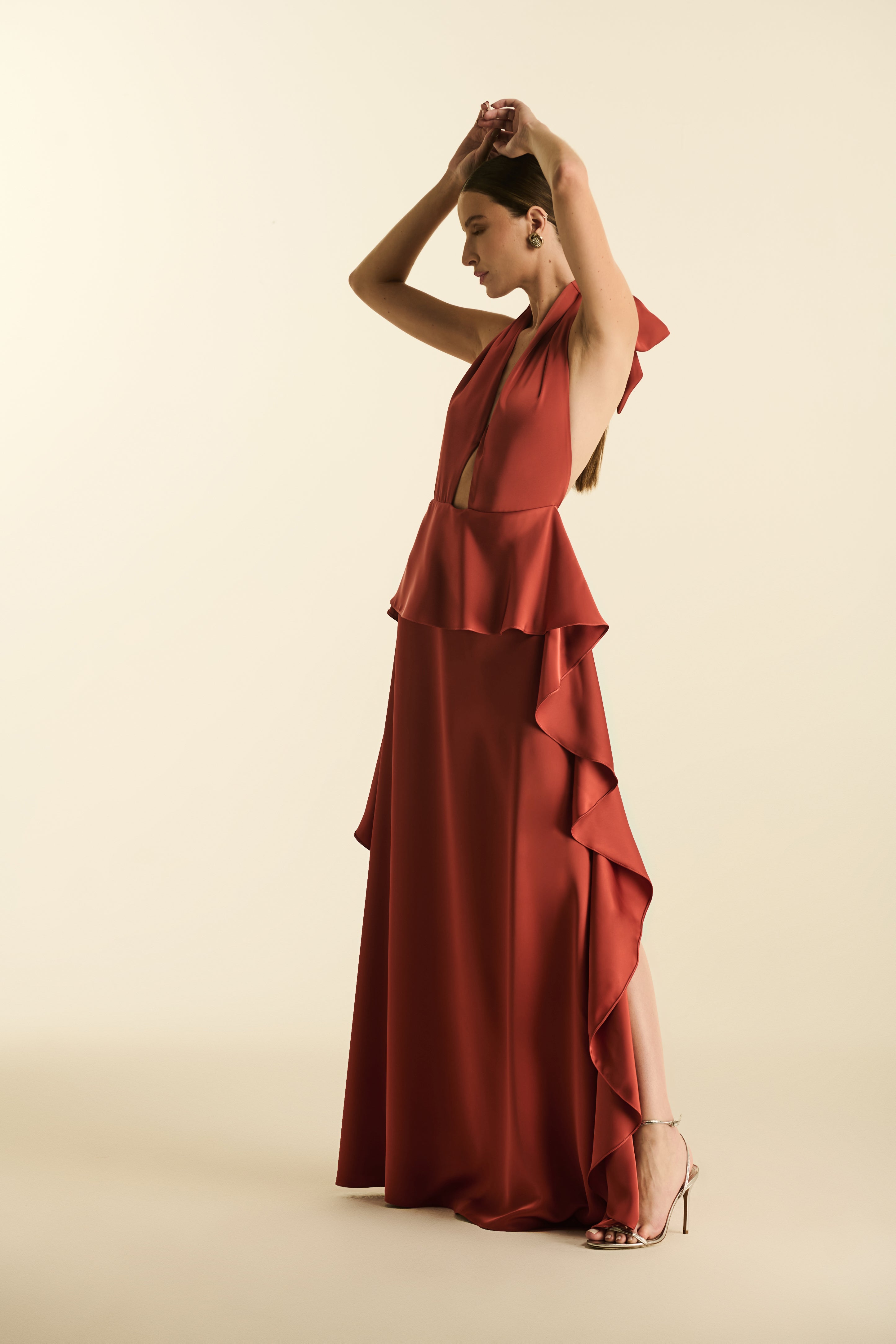 Vestido Longo Frente Única Laço