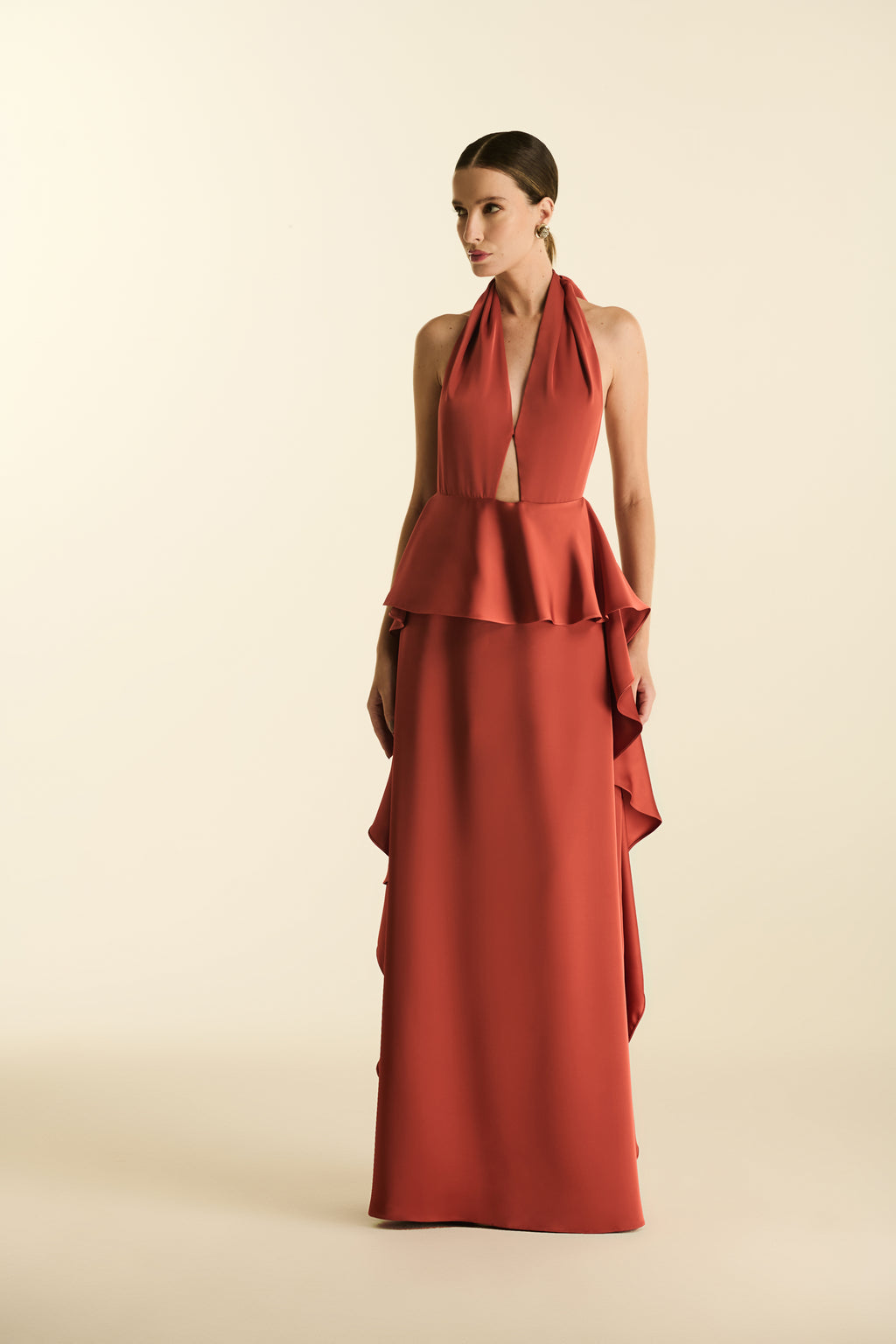 Vestido Longo Frente Única Laço