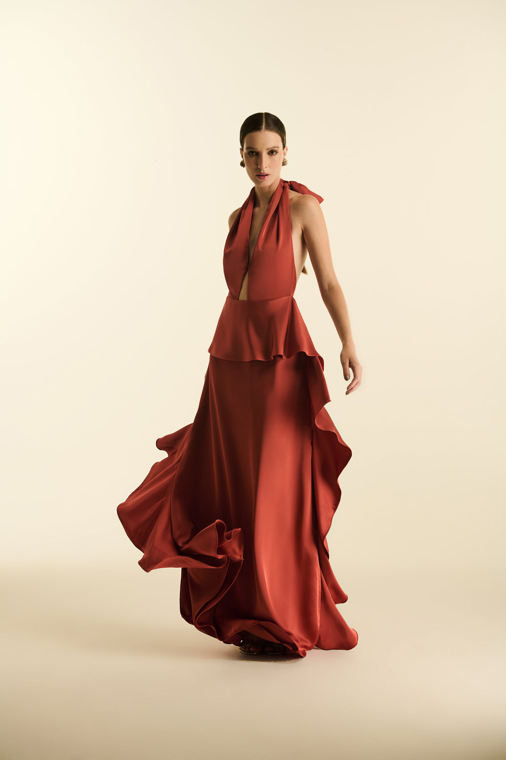 Vestido Longo Frente Única Laço