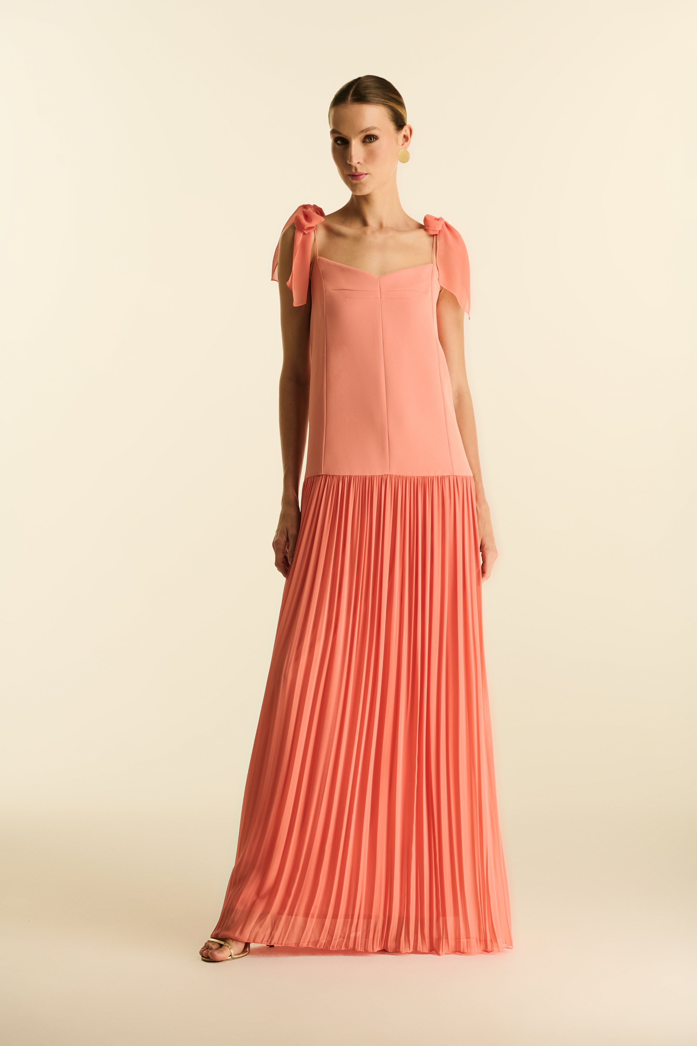 Vestido Longo Mix de Tecidos